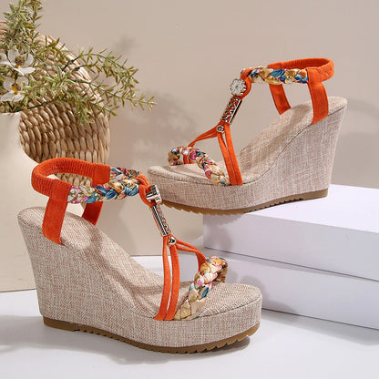 Braided Strap Wedge Sandals