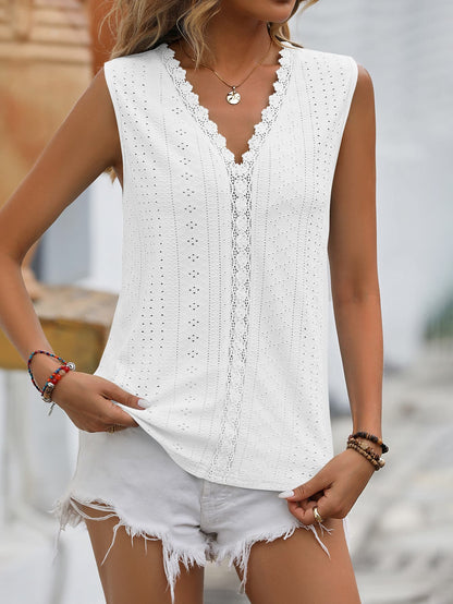 Mandy Spliced Lace V-Neck Sleeveless Tank