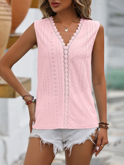 Mandy Spliced Lace V-Neck Sleeveless Tank